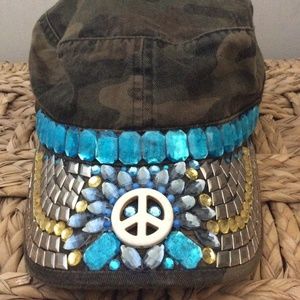 CAMO BEADED STUDDED BIKER HARLEY CADET HAT XL